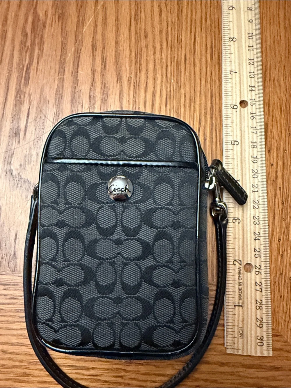 Y2K Coach Black Signature Logo Camera Pouch with Silver Logo